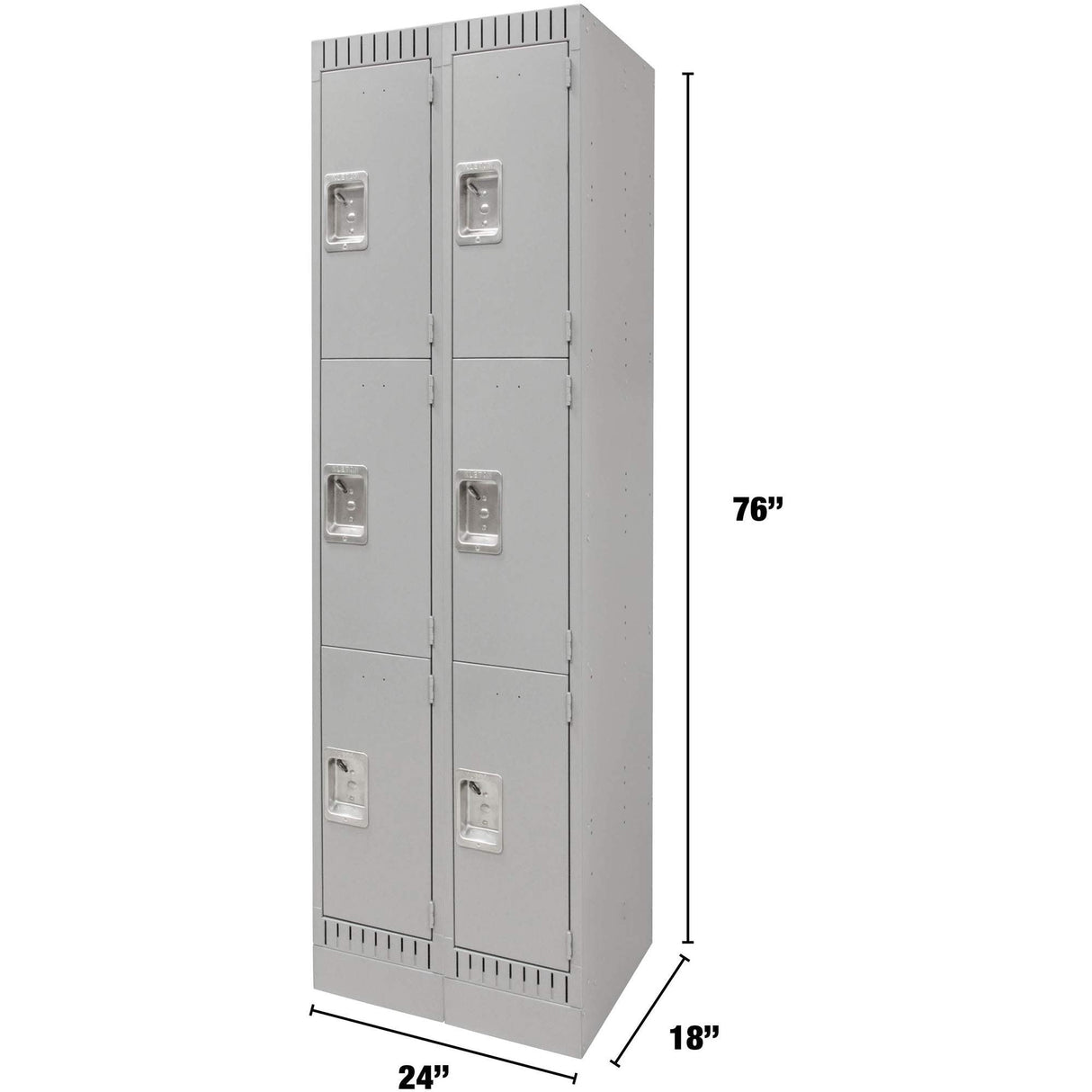 Lockers, 3 -tier, Bank of 2, 24" x 18" x 76", Steel, Grey, Knocked Down