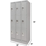 Lockers, 3 -tier, Bank of 3, 36" x 18" x 76", Steel, Grey, Knocked Down