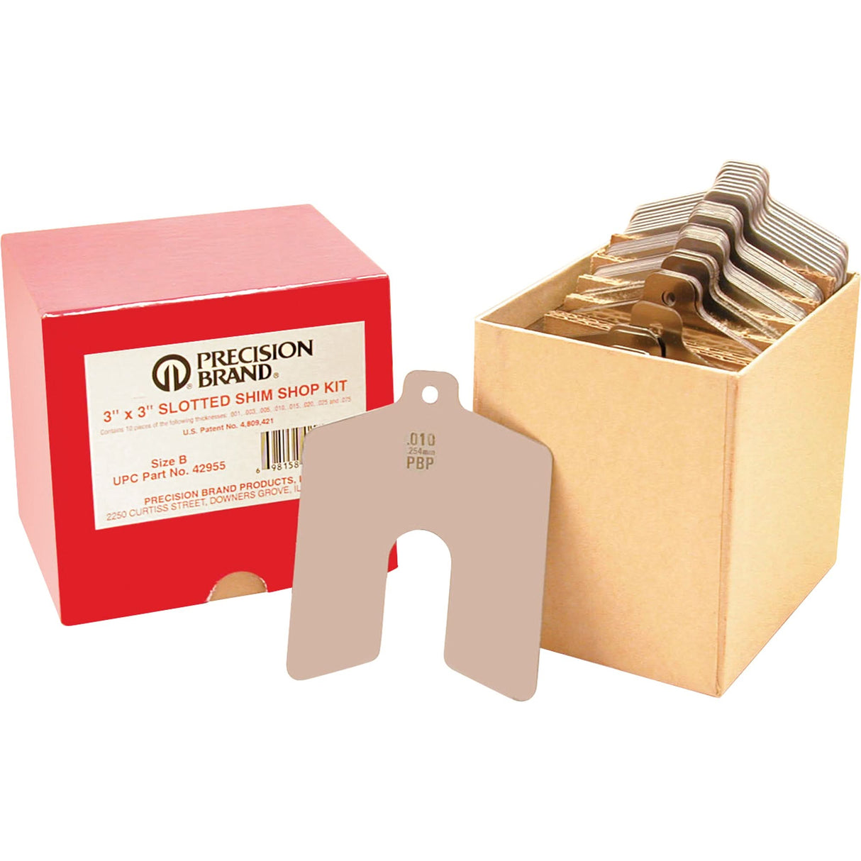 Slotted Shim Assortments, 2" L x 0.001"- 0.075" Thickness, 2" W, Stainless Steel