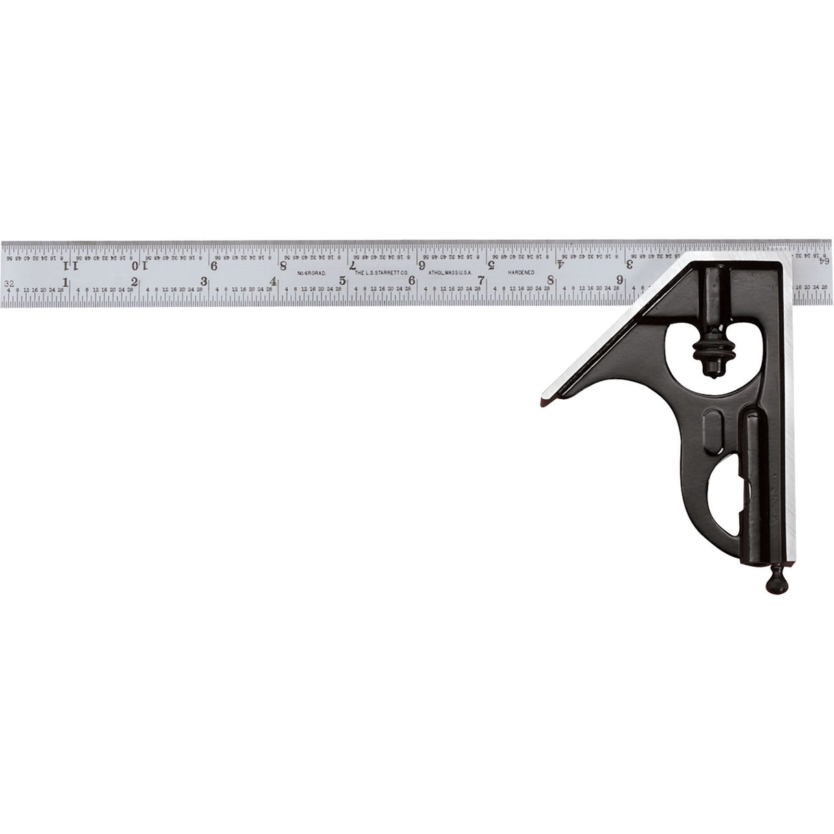 Combination Squares with Square Head - No. 33H Series with Forged & Hardened Steel Heads, 6" L, 1/100" Graduations, Steel, Satin