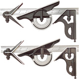 No. 434 Series Combination Square Set, 4 pcs., 1/2 mm and 32nds One Side; mm and 64ths Reverse Side Graduations, Steel, Plain