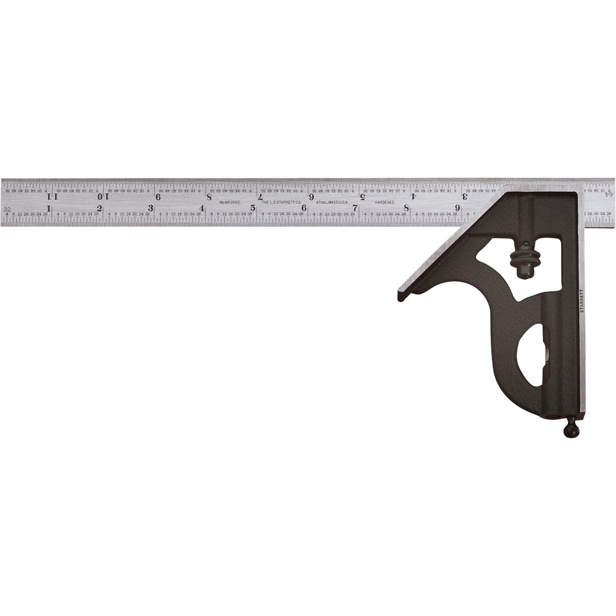 Combination Squares with Square Head - No. 11H Series with Cast Iron Heads, 12" L, 1/64" Graduations, Steel, Satin