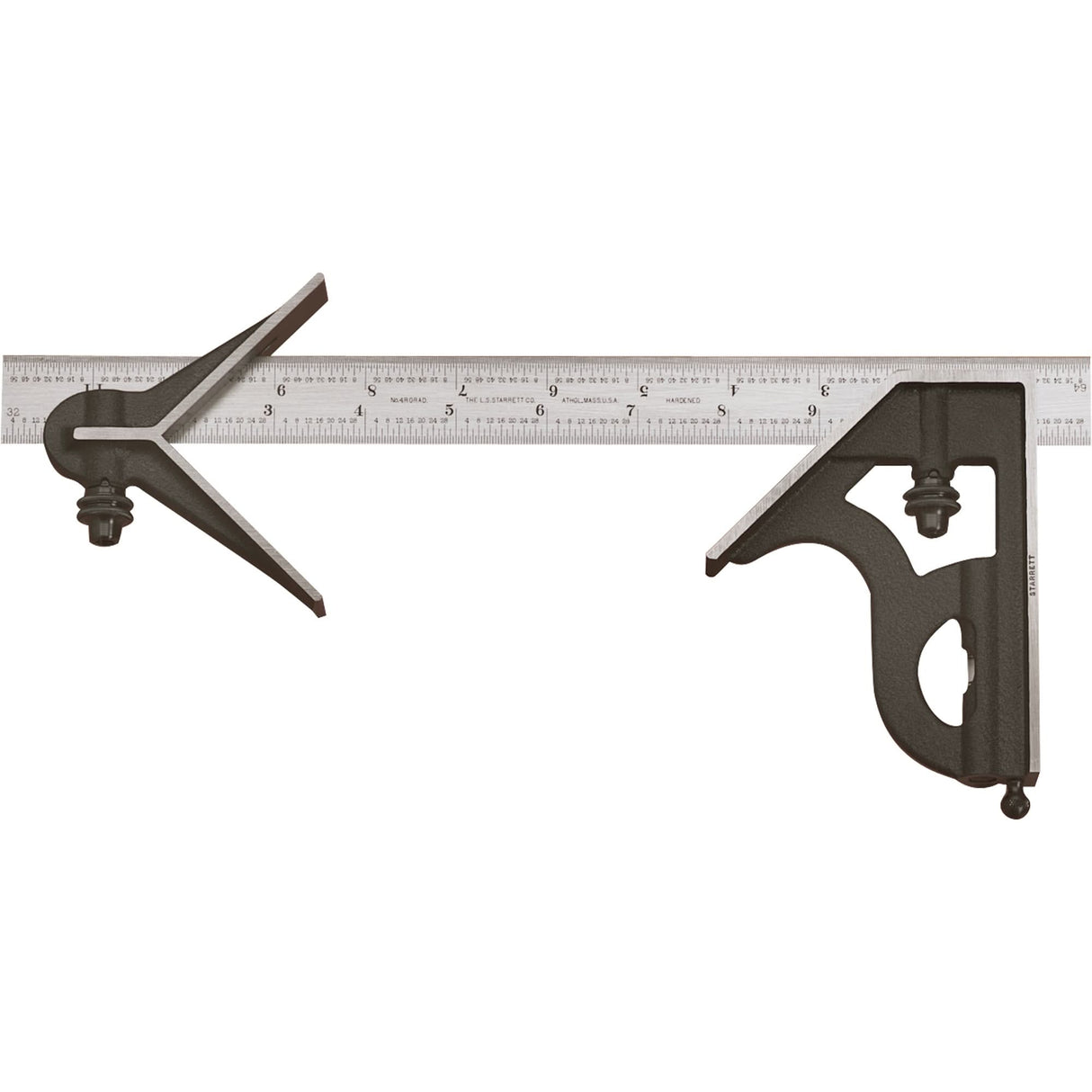 Combination Squares with Square Head & Centre Head - No. 11HC Series with Cast Iron Heads, 300 mm L, 0.5 mm Graduations, Steel, Plain