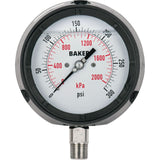 Pressure Gauge, 4-1/2" , 0 - 15 psi/0 - 100 kPa, Bottom Mount, Liquid Filled Analogue