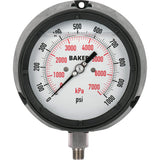 Pressure Gauge, 4-1/2" , 0 - 1000 psi, Bottom Mount, Liquid Filled Analogue
