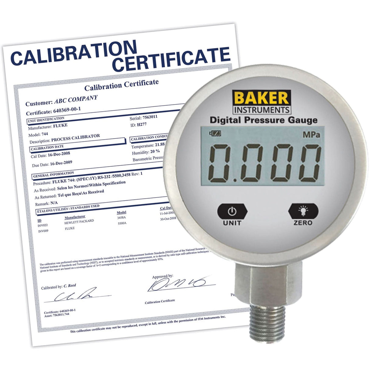 B5000 Series Pressure Gauge with ISO Certificate, 2-1/2" , 0 - 500 psi, Bottom Mount, Digital