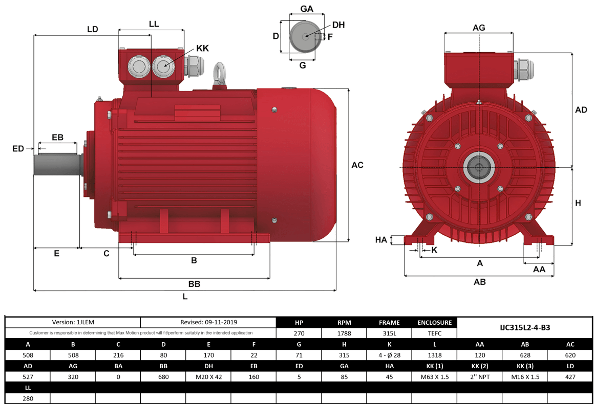 Max Motion IJC315L2-4-59 | IEC Motor 270HP, 1800RPM, 575/990V, Frame 315L, TEFC