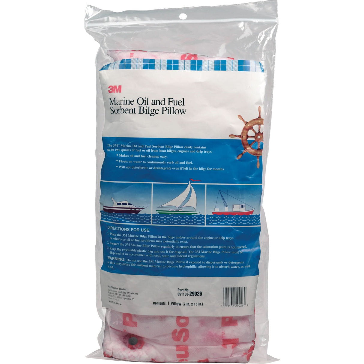 Marine Oil and Fuel Absorbent Bilge Pillow, Oil Only, 15" L x 7" W, 12.1 gal Absorbency/Pkg.
