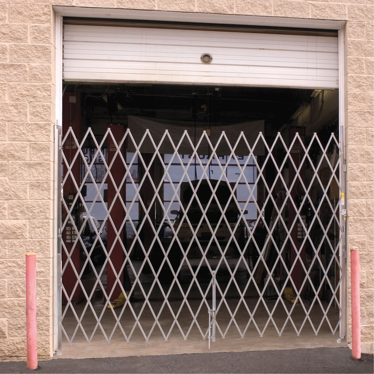 Galvanized Folding Security Gates, Fixed Single Folding, 8' L x 8' H Expanded