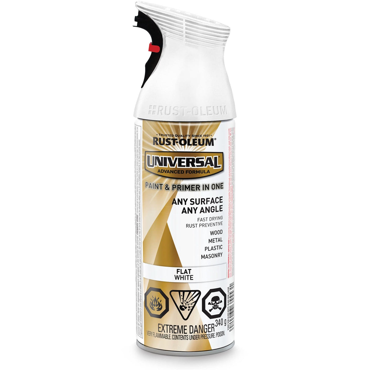 Universal® Enamel Paint & Primer In One, White, Very Flat, Aerosol Can