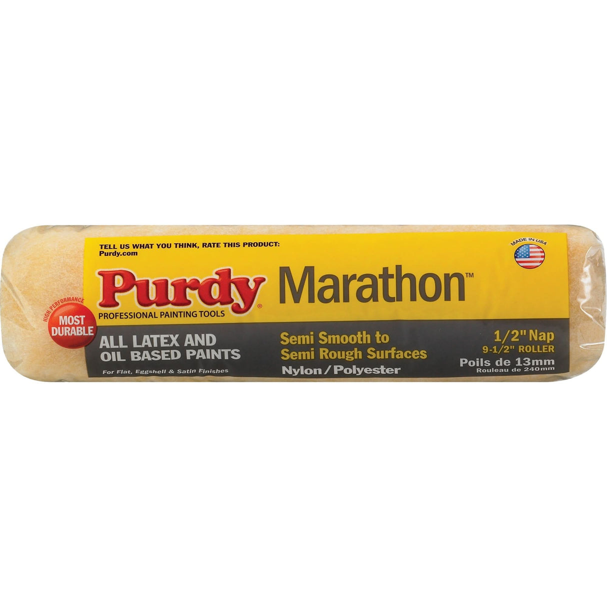 Marathon Paint Roller Cover, 12.7 mm (1/2") Nap, 240 mm (9-1/2") L