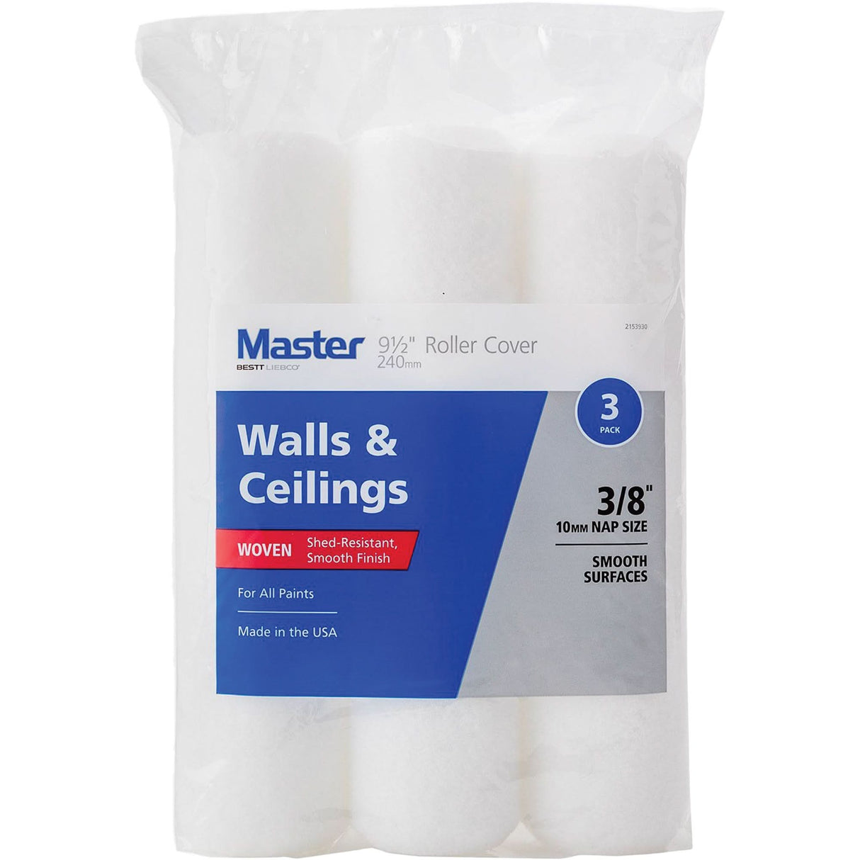Master Standard Walls & Ceilings Paint Roller Covers, 10 mm (3/8") Nap, 240 mm (9-1/2") L