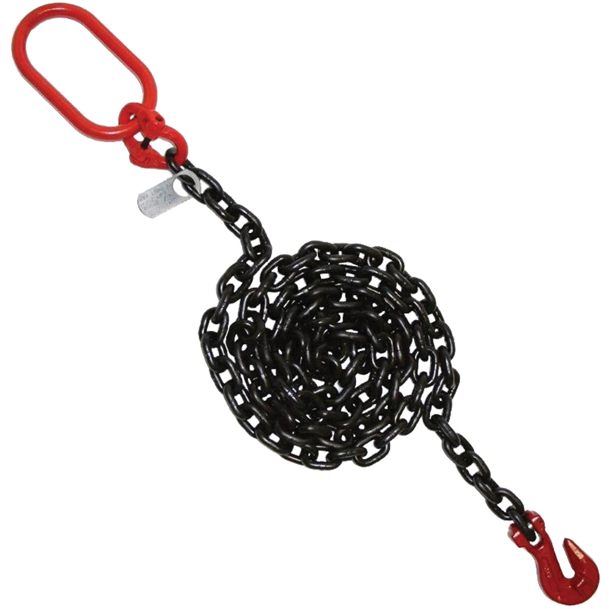 Chain Sling, Grade 80 Chain, Single Legs, Oblong & Grab Hooks, 9/32" x 8'
