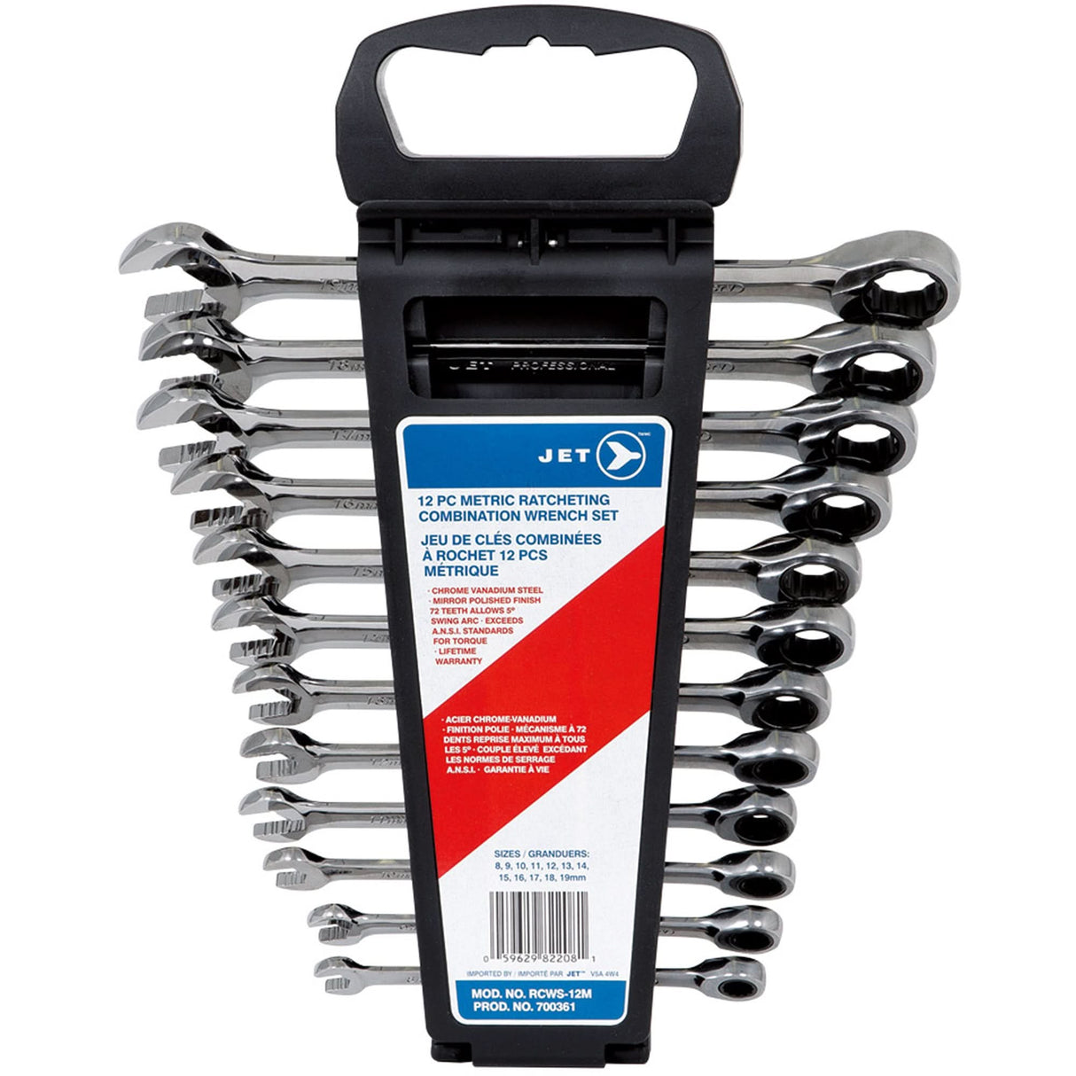 12-PC Long Pattern Metric Ratcheting Combination Wrench Set, Plain Handle