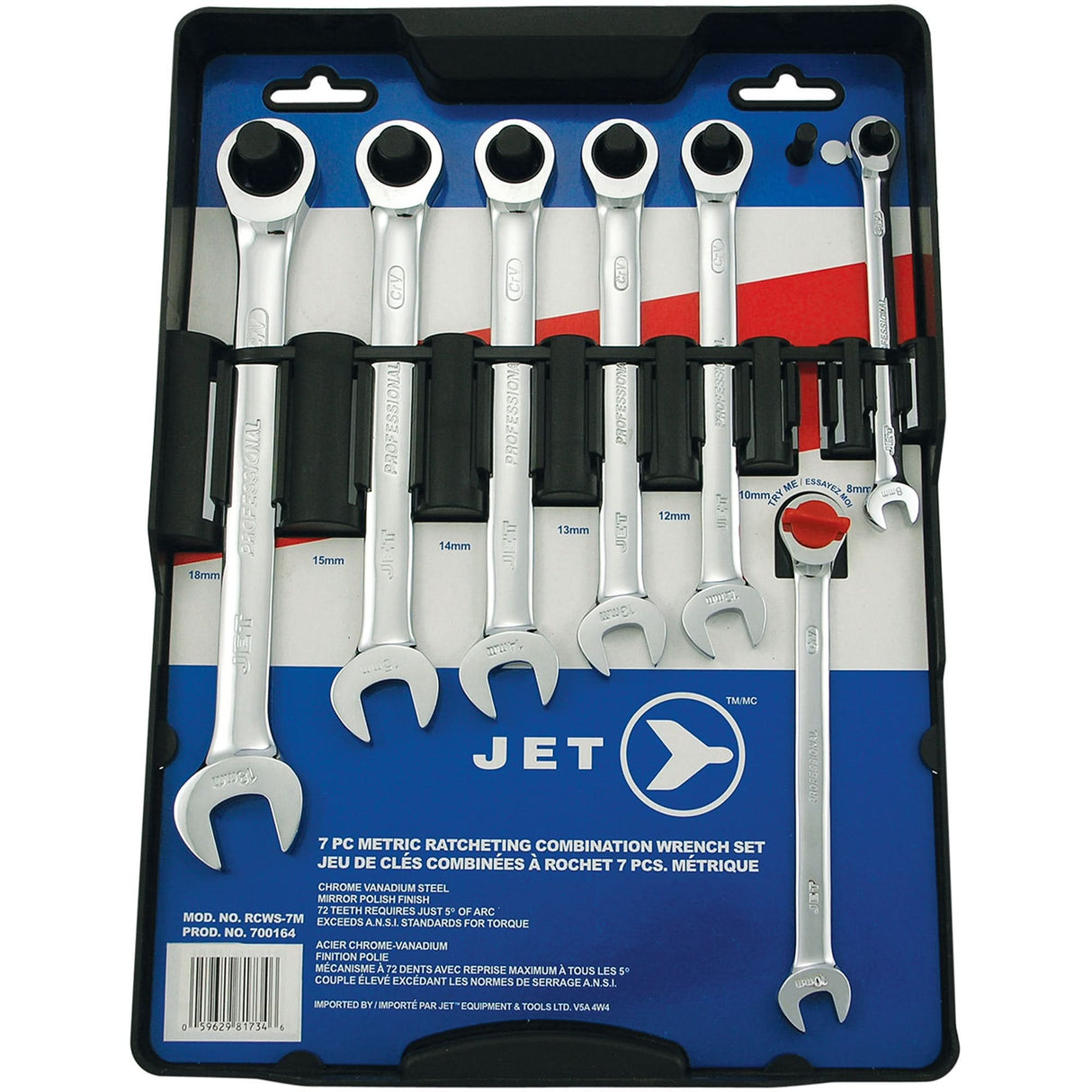 RCWS-7M Long Pattern Wrench Set, Ratcheting Combination, 7 Pieces, Metric