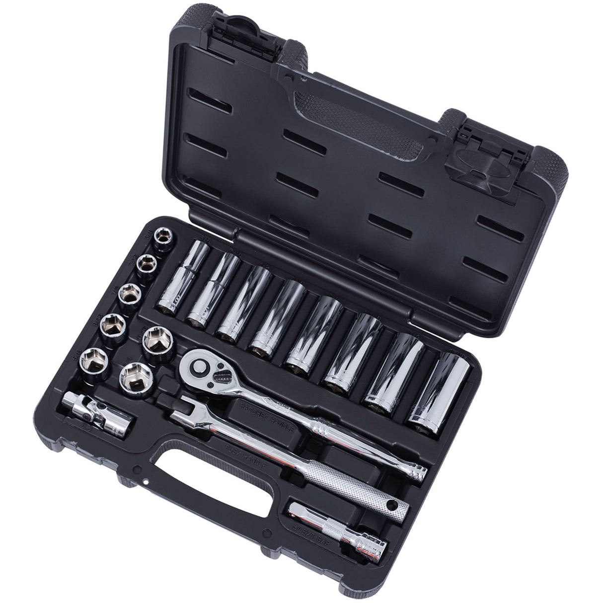 SAE Socket Set, 20 Pcs, 3/8" Drive Size, Deep