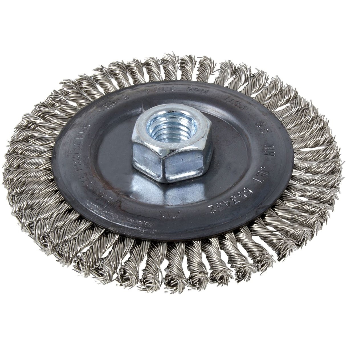Stringer Bead Brush, 5" Dia., 0.022" Fill, 5/8"-11 Arbor, Stainless Steel
