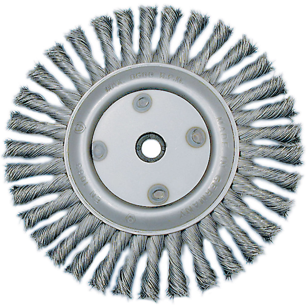 Knot Twisted Wire Wheel, 6" Dia., 0.02" Fill, 5/8"-1/2 Arbor, Steel