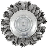 Shaft Mounted Knot Twisted Radial Brush, 3" Dia., 0.02" Fill, 1/4" Arbor, Stainless Steel