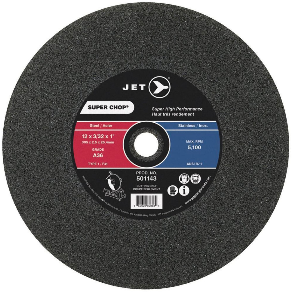 Super Chop® Cut-Off Wheel, 16" x 7/64", 1" Arbor, Type 1, 3700 RPM