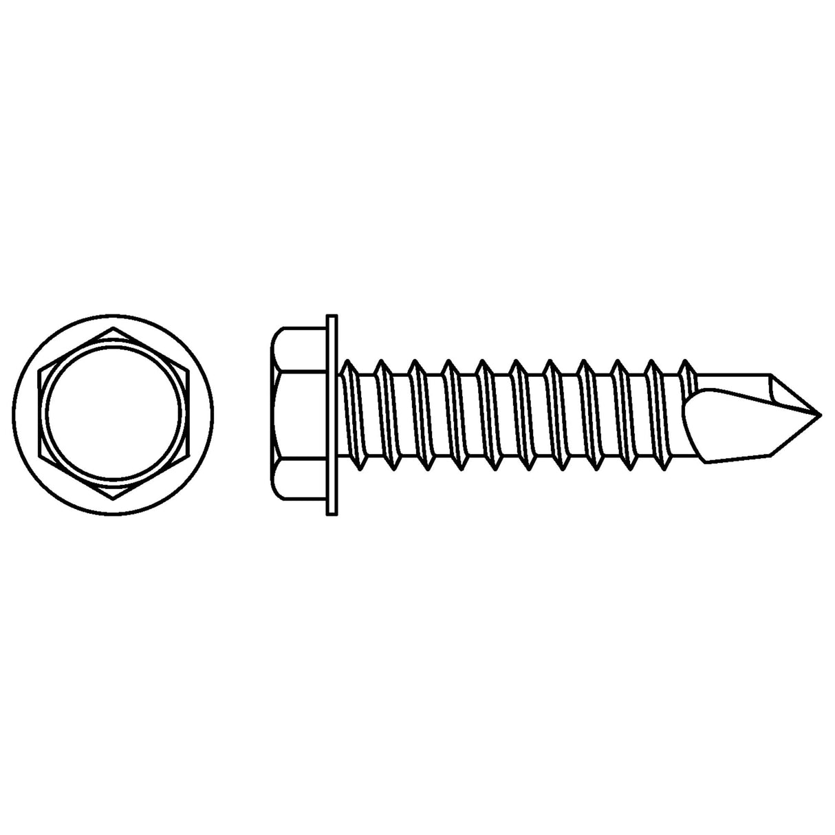 Self Drill Hex Washer, #12 x 3/4" L, Stainless Steel