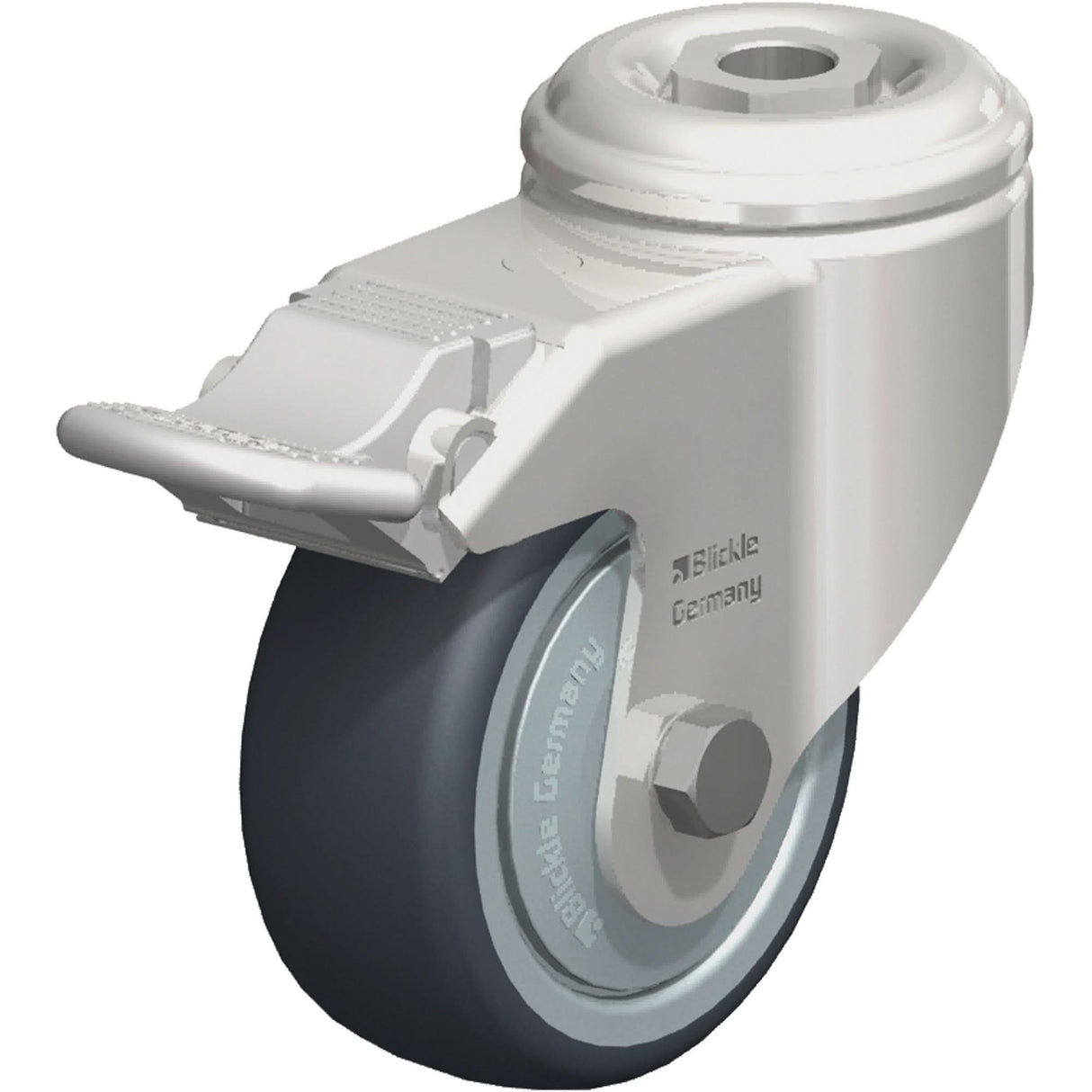 Stainless Steel Thermoplastic Elastomer Caster, Swivel with Brake, 3-1/8" (79.5 mm) Dia., 220 lbs. (100 kg.) Capacity
