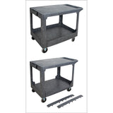 Flat-Shelf Utility Service Cart, 2 Tiers, 25-1/4" x 32-1/4" x 44", 550 lbs. Capacity