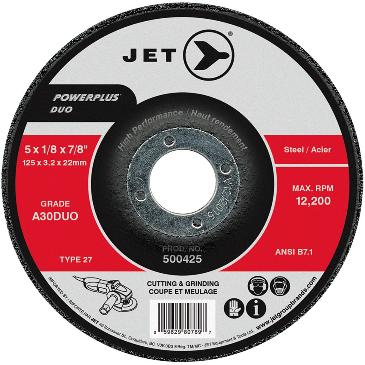 POWERPLUS DUO Cutting/Grinding Wheel, 5" x 1/8", 7/8" Arbor, Type 27, A30DUO Grit
