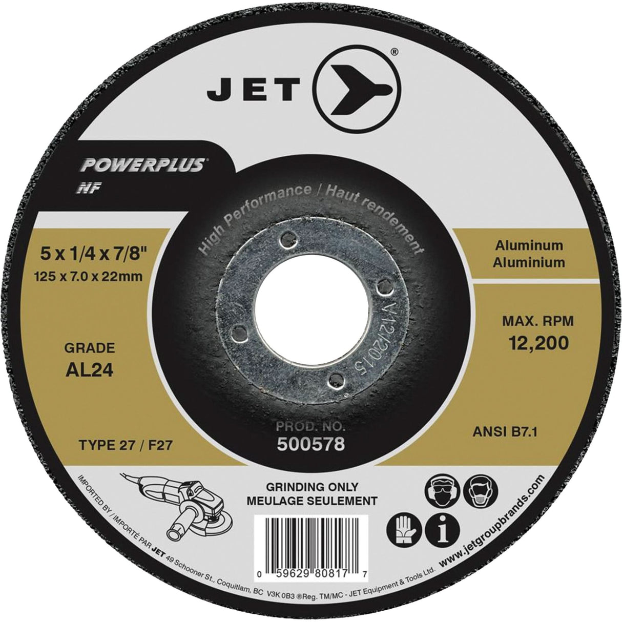 AL24 Powerplus NF Grinding Wheel, 4-1/2" x 1/4", 7/8" Arbor, Type 27
