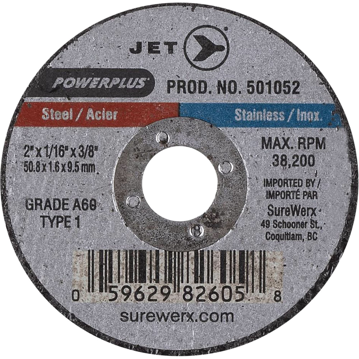 POWERPLUS Cut-Off Wheel, 2" x 1/16", 3/8" Arbor, Type 1, 38200 RPM