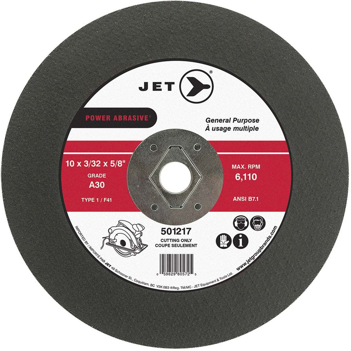 Power Abrasive Cut-Off Wheel, 10" x 3/32", 5/8" Arbor, Type 1, 6110 RPM