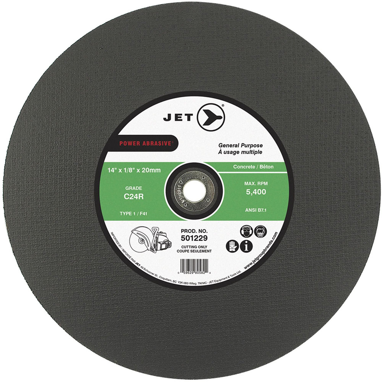 C24R POWER ABRASIVE Cut-Off Wheel, 14" x 1/8", 20 mm Arbor, Type 1, 5400 RPM