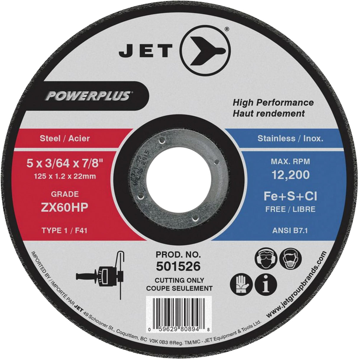Powerplus III Cut-Off Wheel, 5" x 3/32", 7/8" Arbor, Type 1, 12200 RPM