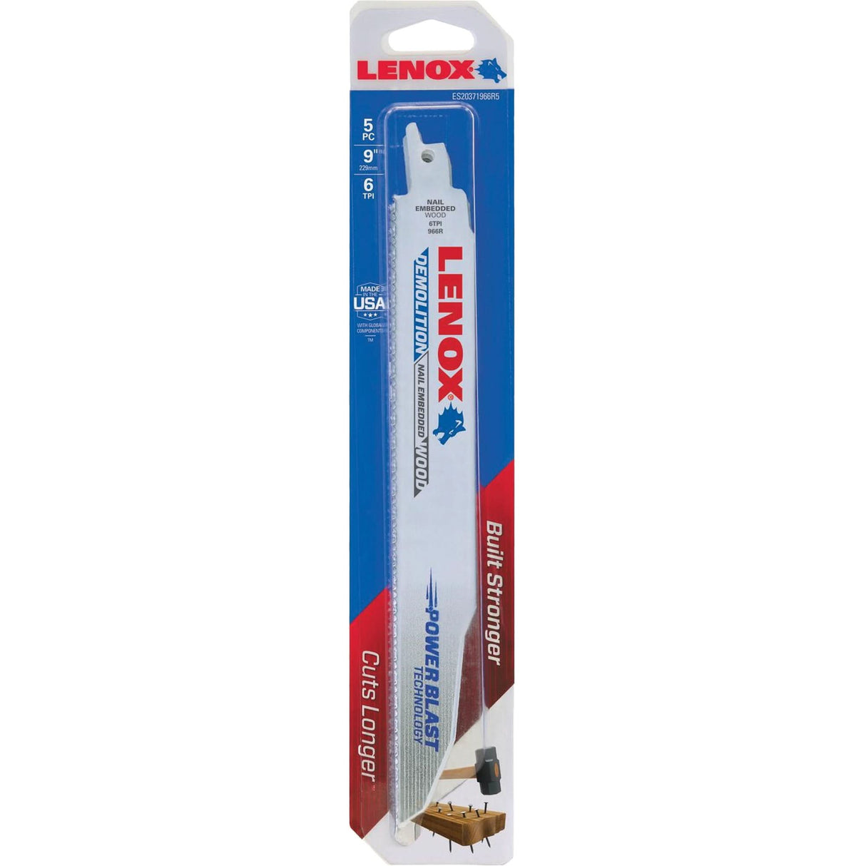 Demolition Reciprocating Saw Blades, Bi-Metal, 6 TPI, 9" L x 1" W
