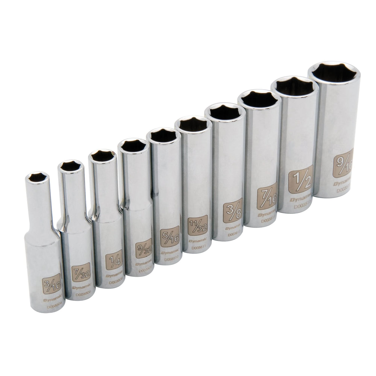 6-Point SAE Socket Set, 10 Pcs, 1/4" Drive Size, Deep