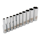 6-Point SAE Socket Set, 10 Pcs, 1/4" Drive Size, Deep