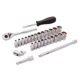 6-Point SAE/Metric Socket Set, 28 Pcs, 1/4" Drive Size