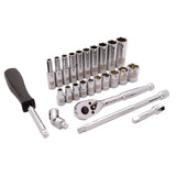 6-Point SAE Socket Set, 25 Pcs, 1/4" Drive Size, Deep