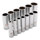 SAE Socket Set, 13 Pcs, 3/8" Drive Size, Deep