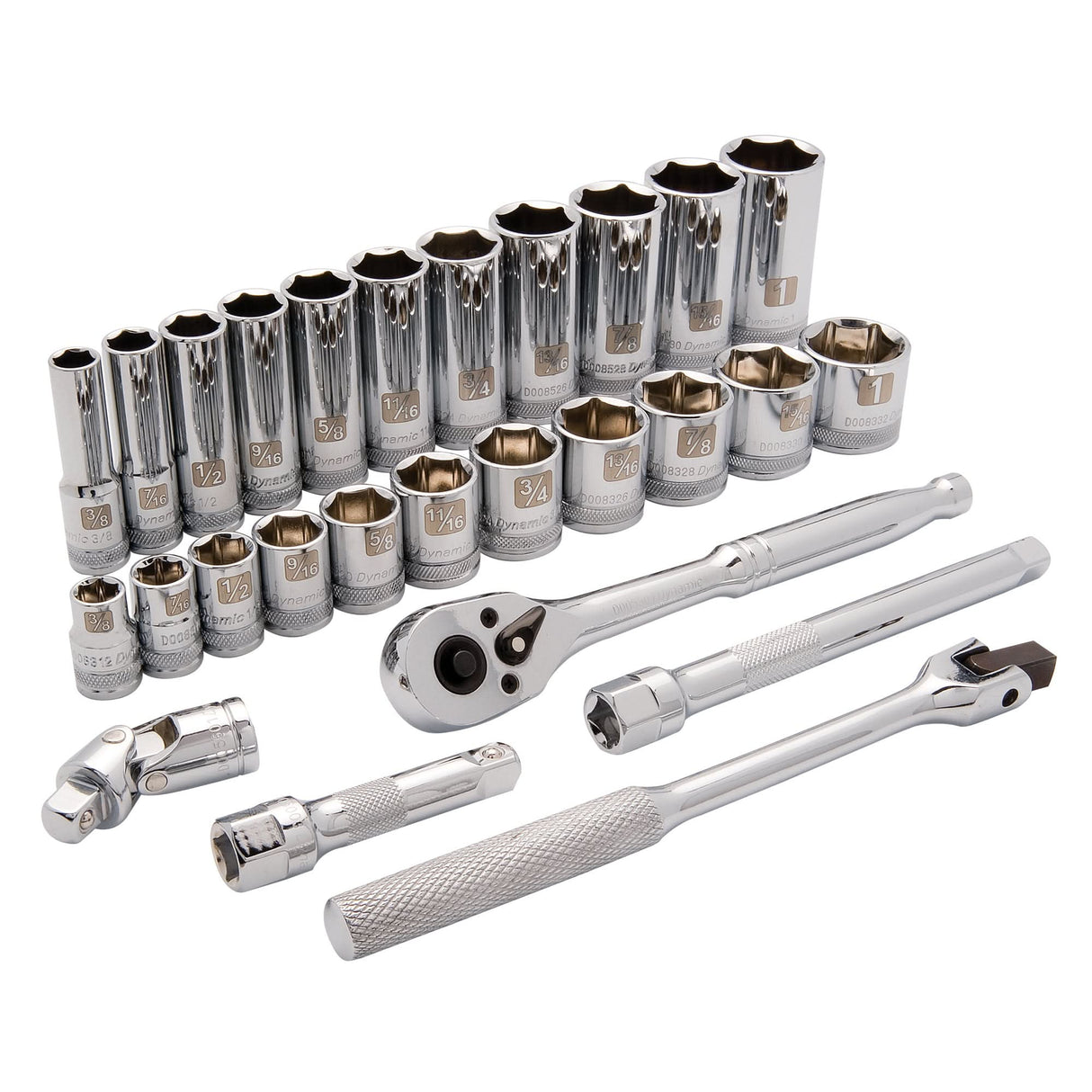 SAE Socket Set, 27 Pcs, 3/8" Drive Size, Deep