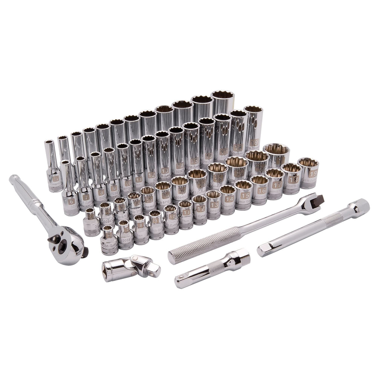 SAE/Metric Socket Set, 57 Pcs, 3/8" Drive Size, Deep