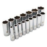 SAE Socket Set, 16 Pcs, 1/2" Drive Size, Deep