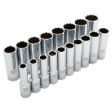 Metric Socket Set, 18 Pcs, 1/2" Drive Size, Deep
