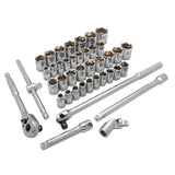 SAE/Metric Socket Set, 41 Pcs, 1/2" Drive Size