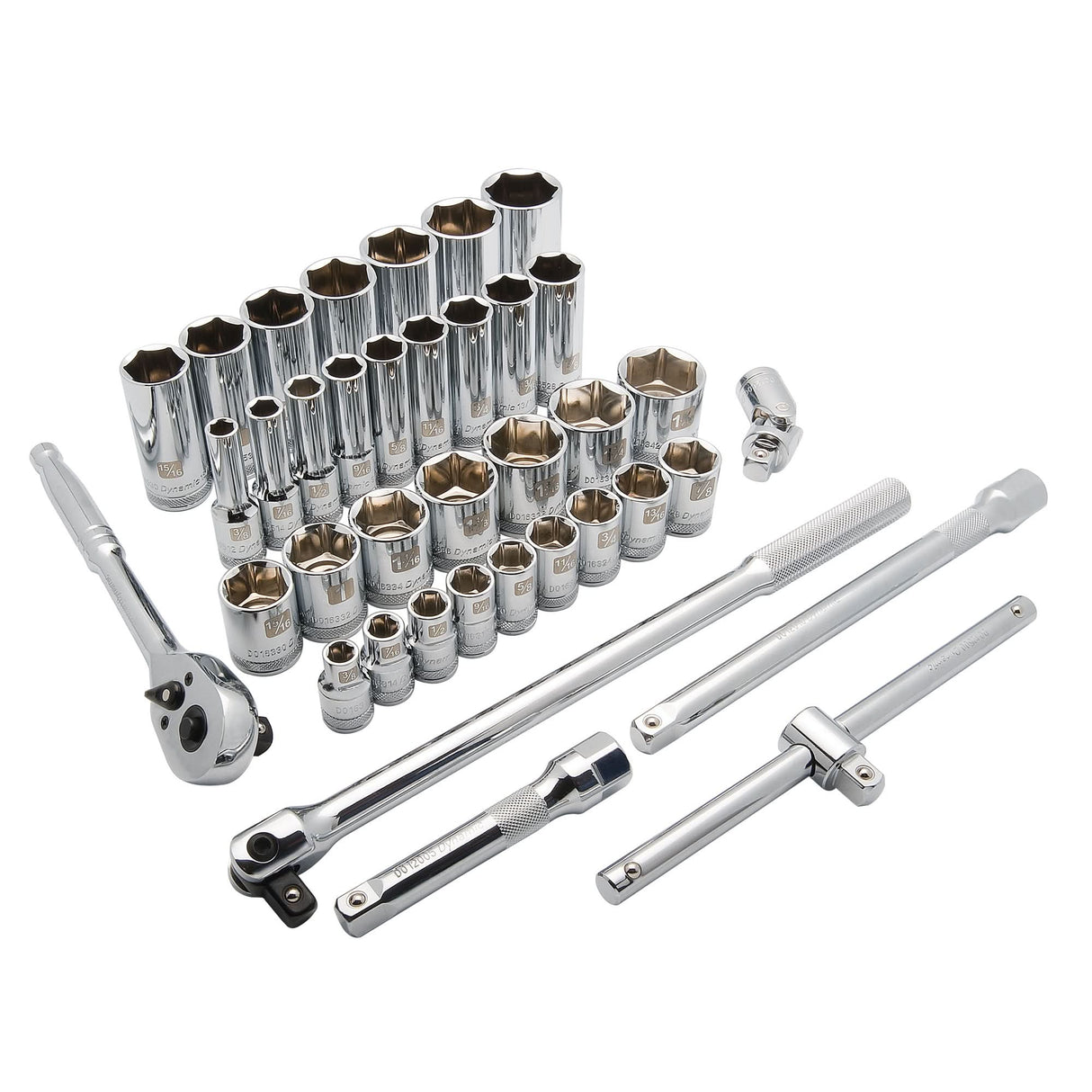 SAE Socket Set, 38 Pcs, 1/2" Drive Size, Deep