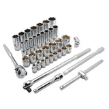 SAE Socket Set, 38 Pcs, 1/2" Drive Size, Deep