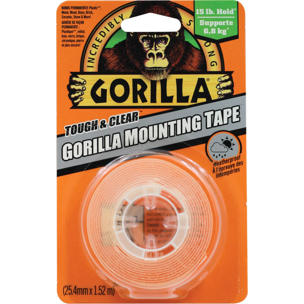 Tough & Clear Mounting Tape, 25.4 mm (1") x 1.52 m (5'), Clear