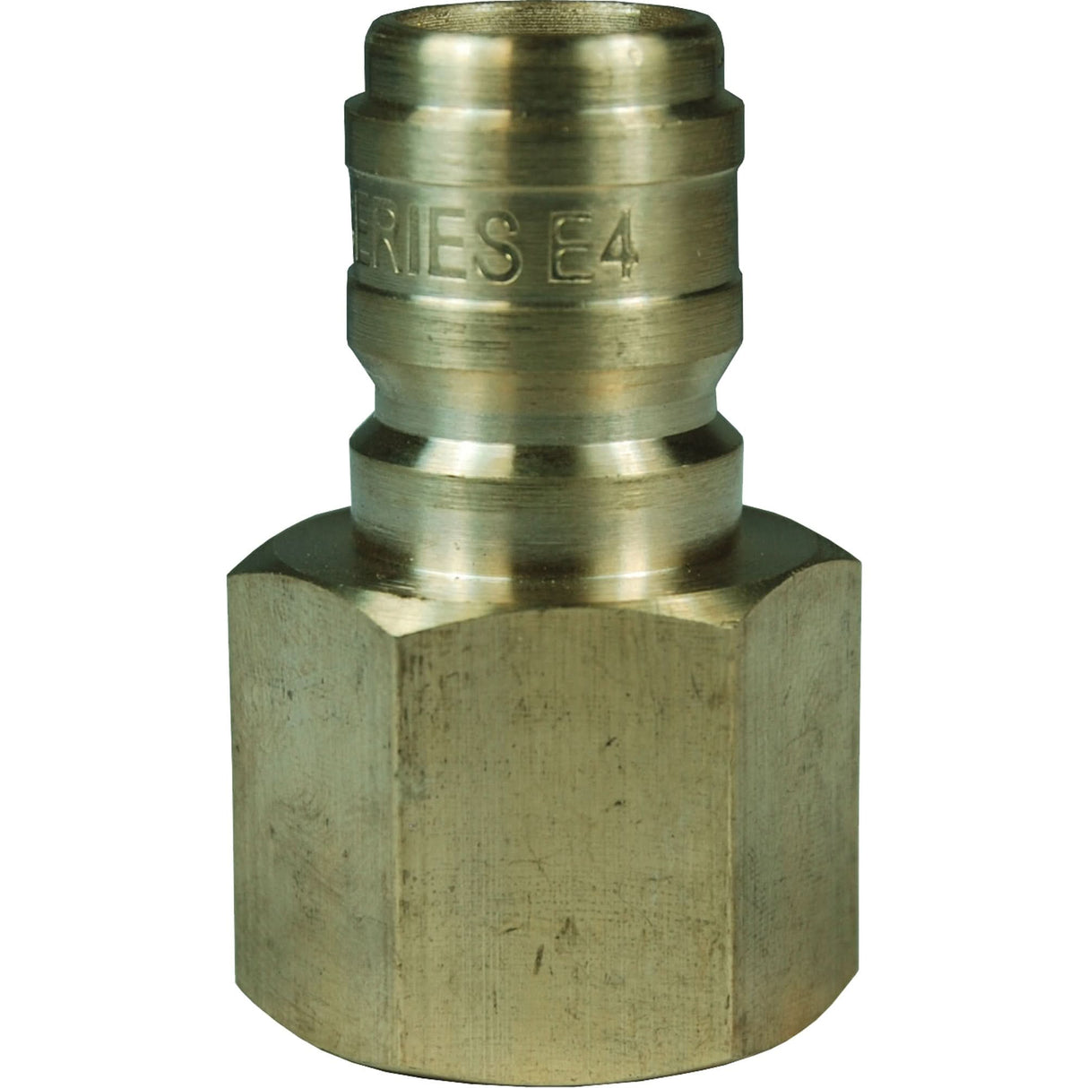 DQC E-Series Straight Through Interchange Plug, Brass, 3/4", Female NPTF, 1700 PSI