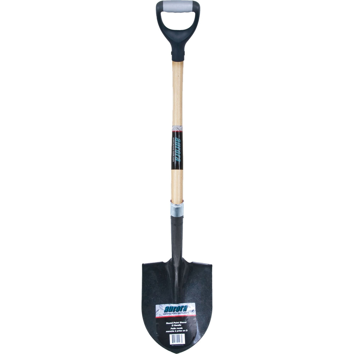 Heavy-Duty Round Point Shovel, Carbon Steel Blade, Hardwood, D-Grip Handle
