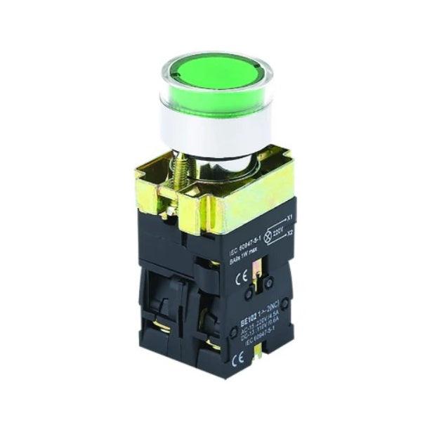 NOARK® Illuminated Green Pushbutton 22mm 1NO+1NC W/ Guard | Ex9PBW3365N